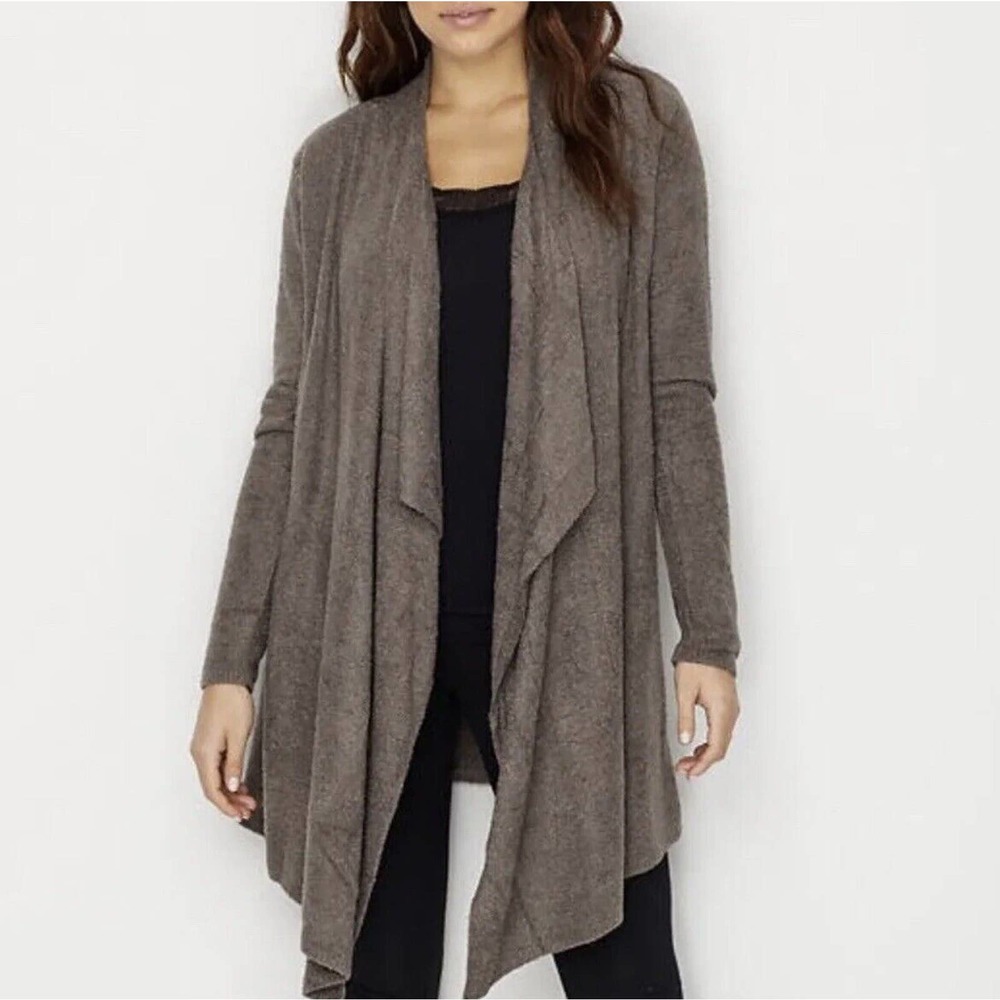 BAREFOOT DREAMS L/XL Calypso Bamboo Chic Lite Drape Wrap Cardigan 436 Blk/Brn